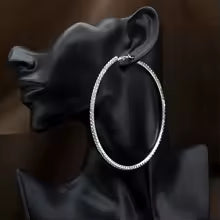 Popular earring With rhinestone 20mm-90mm Crystal circle hoop earrings Simple big circle Silver plated hoop earrings for women