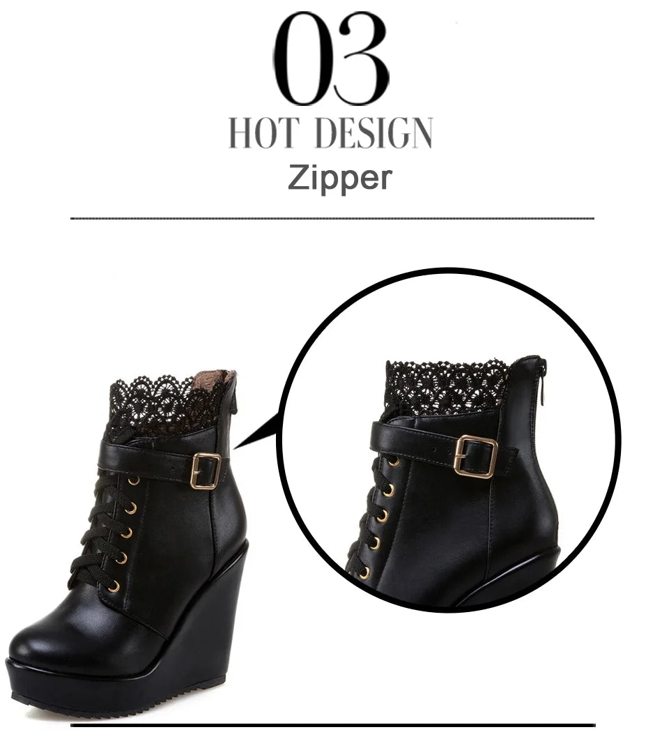 Gdgydh – Bottines compensées noires à lacets pour femme, chaussures de mariée, style gothique et punk
