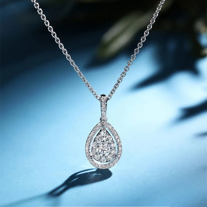 Huitan Water Drop Micro Paved CZ Delicate Pendant Necklace Women Jewelry Luxury Accessory for Engagement Party Dazzling Gifts