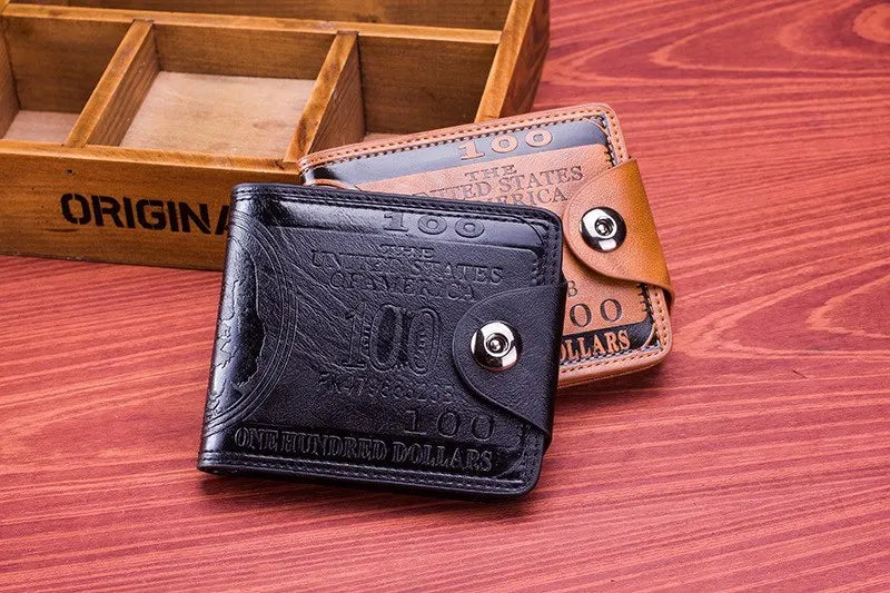 Men's Wallets With 100 US Dollar Pattern Wallet Male Leather Wallet Photo Card Holder Fashion Large Capacity Wallet Purse Bag