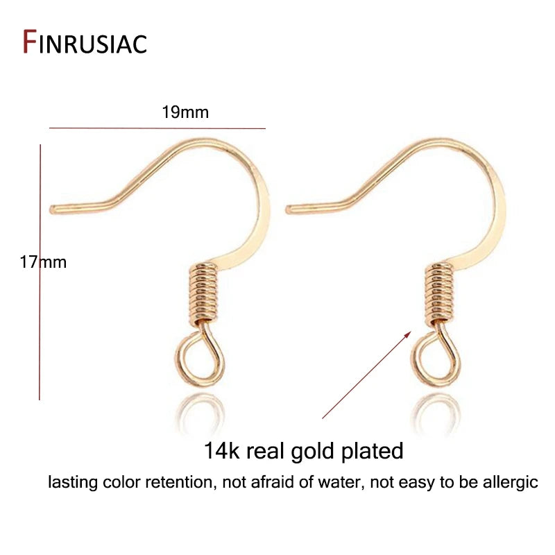 Crochets de boucles d'oreilles plaqués or 14 carats, en laiton de haute qualité, pour la fabrication de bijoux, vente en gros