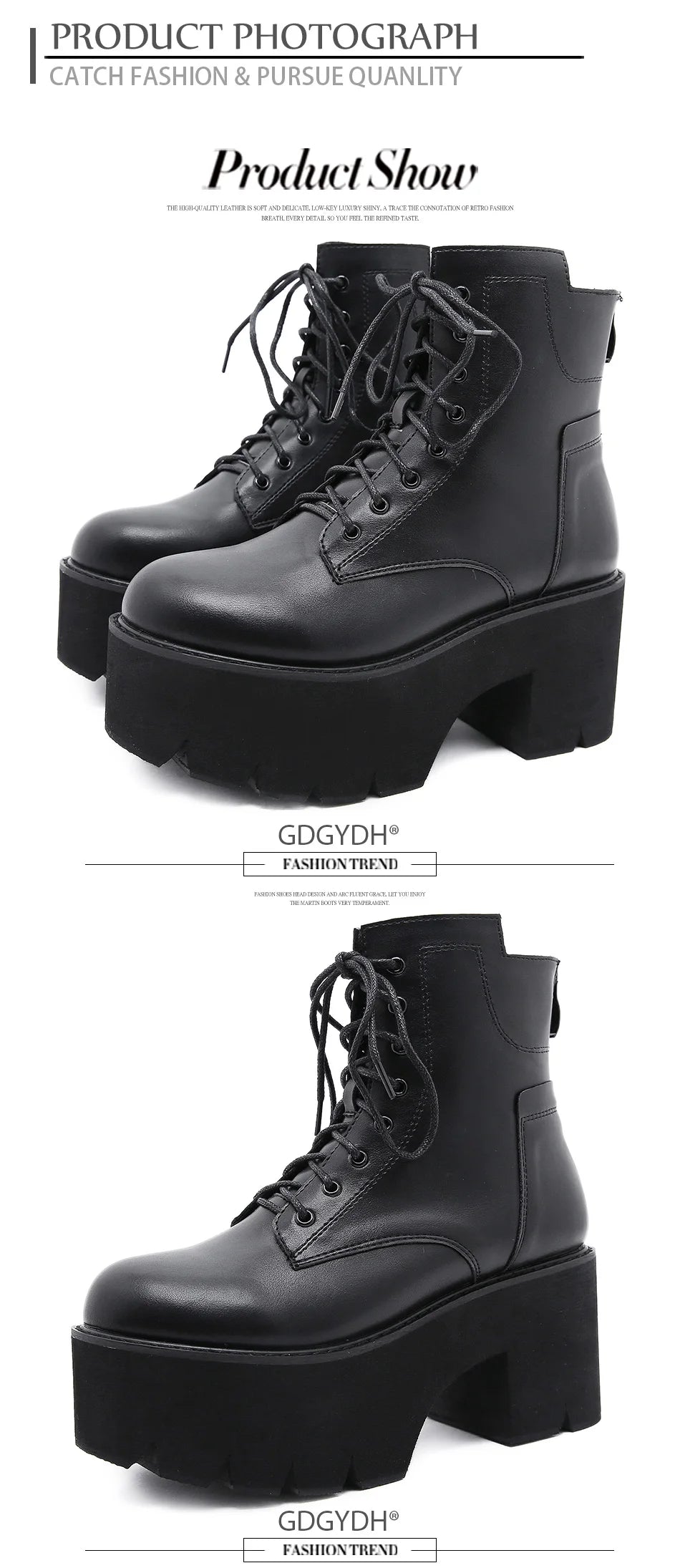 Gdgydh 2022 Bottines pour femmes en gros, bout rond, matériau souple EVA, à lacets, bottes courtes pour femmes, chaussures à plateforme épaisse, noires