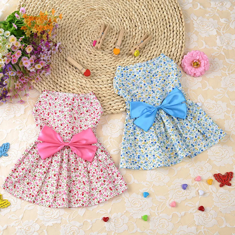 Robe d'été à nœud floral pour chien, tenue de mariage pour chihuahua, carlin, yorkshire, chiot, chat, vêtements pour petits chiens