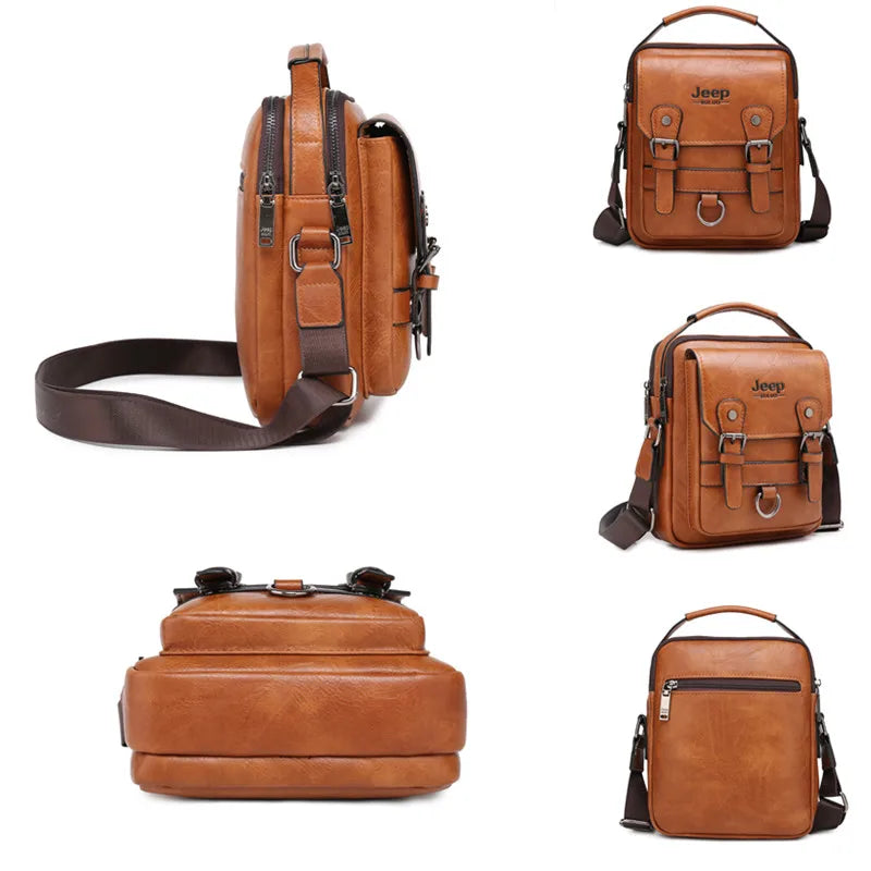 JEEP BULUO Sacs à main multifonctions pour hommes, nouveaux sacs à bandoulière pour hommes, sac messager en cuir de grande capacité, sac à bandoulière de grande marque