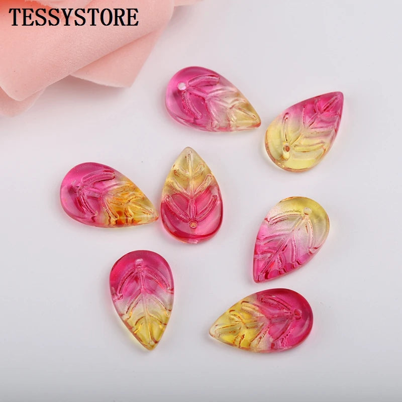 10pcs Small Leaf Shape Lampwork Beads Multi Gradient Color Glass Beads For Jewelry Making Handmade DIY Accessories