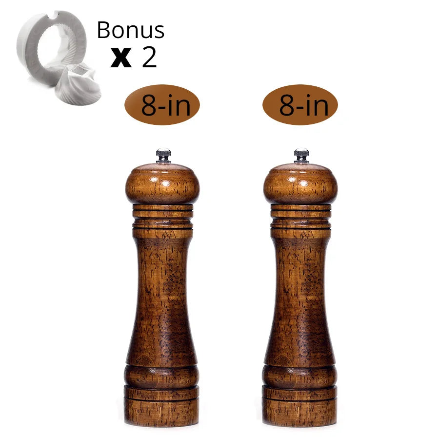 Salt and Pepper Mills, Solid Wood Pepper Mill with Strong Adjustable Ceramic Grinder 5" 8" 10" - Kitchen Tools by Leeseph