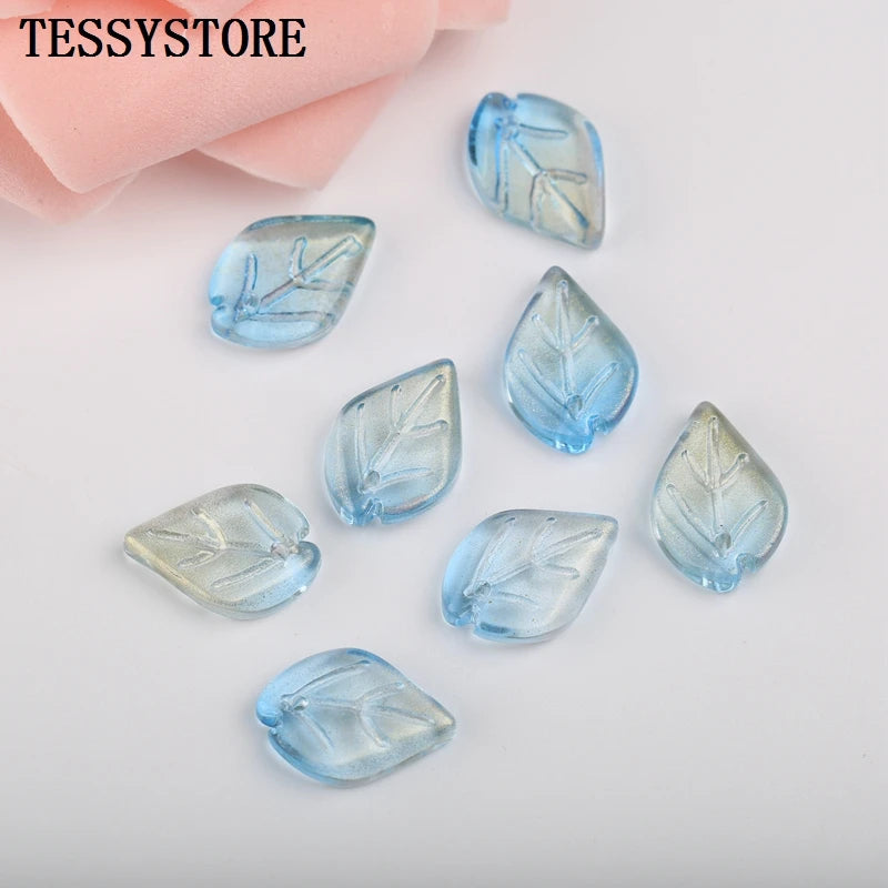 10pcs Small Leaf Shape Lampwork Beads Multi Gradient Color Glass Beads For Jewelry Making Handmade DIY Accessories