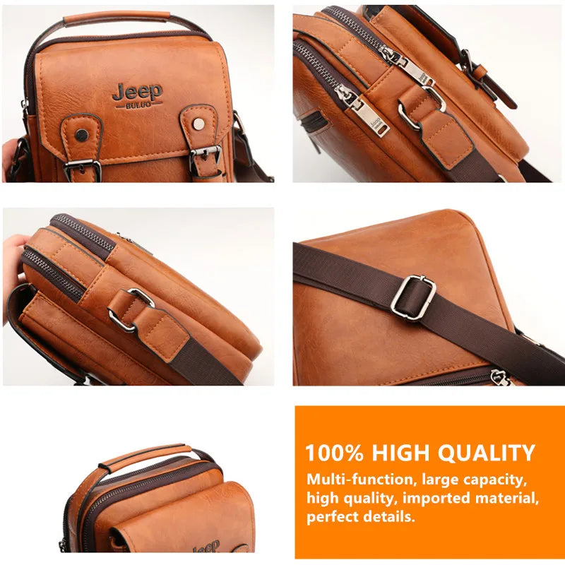 JEEP BULUO Sacs à main multifonctions pour hommes, nouveaux sacs à bandoulière pour hommes, sac messager en cuir de grande capacité, sac à bandoulière de grande marque