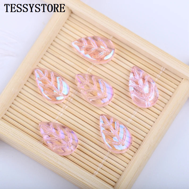 10pcs Small Leaf Shape Lampwork Beads Multi Gradient Color Glass Beads For Jewelry Making Handmade DIY Accessories