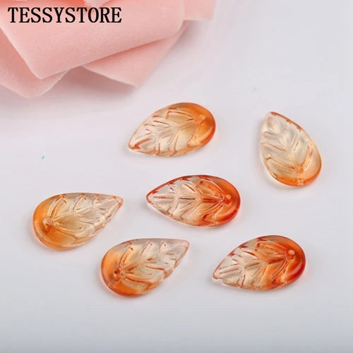 10pcs Small Leaf Shape Lampwork Beads Multi Gradient Color Glass Beads For Jewelry Making Handmade DIY Accessories