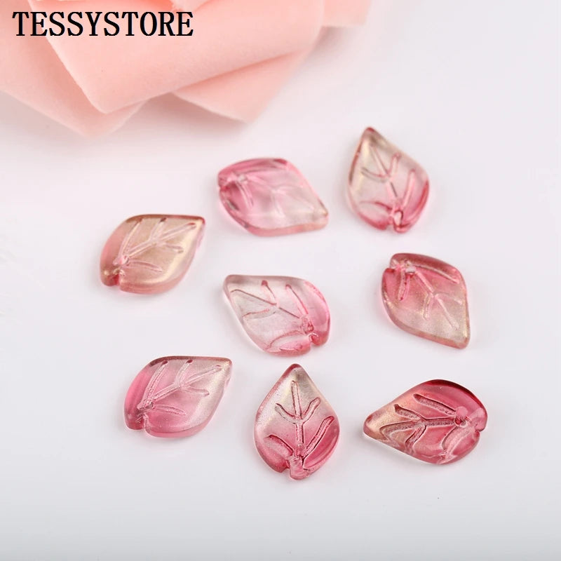 10pcs Small Leaf Shape Lampwork Beads Multi Gradient Color Glass Beads For Jewelry Making Handmade DIY Accessories