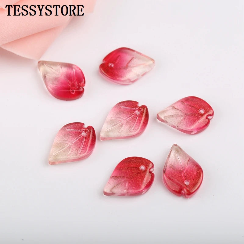 10pcs Small Leaf Shape Lampwork Beads Multi Gradient Color Glass Beads For Jewelry Making Handmade DIY Accessories