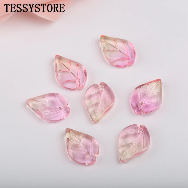 10pcs Small Leaf Shape Lampwork Beads Multi Gradient Color Glass Beads For Jewelry Making Handmade DIY Accessories