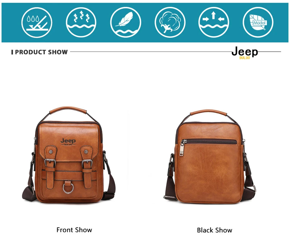 JEEP BULUO Sacs à main multifonctions pour hommes, nouveaux sacs à bandoulière pour hommes, sac messager en cuir de grande capacité, sac à bandoulière de grande marque