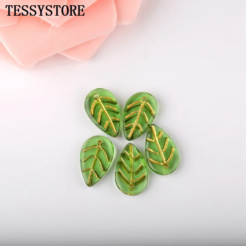 10pcs Small Leaf Shape Lampwork Beads Multi Gradient Color Glass Beads For Jewelry Making Handmade DIY Accessories
