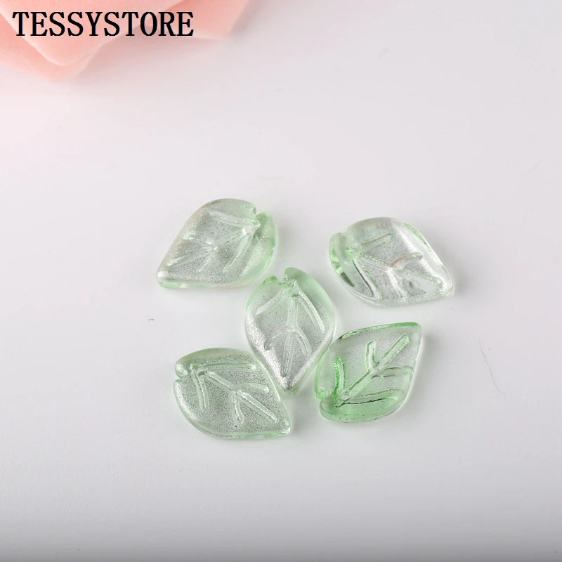 10pcs Small Leaf Shape Lampwork Beads Multi Gradient Color Glass Beads For Jewelry Making Handmade DIY Accessories