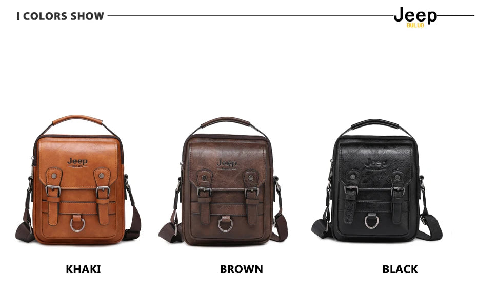 JEEP BULUO Sacs à main multifonctions pour hommes, nouveaux sacs à bandoulière pour hommes, sac messager en cuir de grande capacité, sac à bandoulière de grande marque