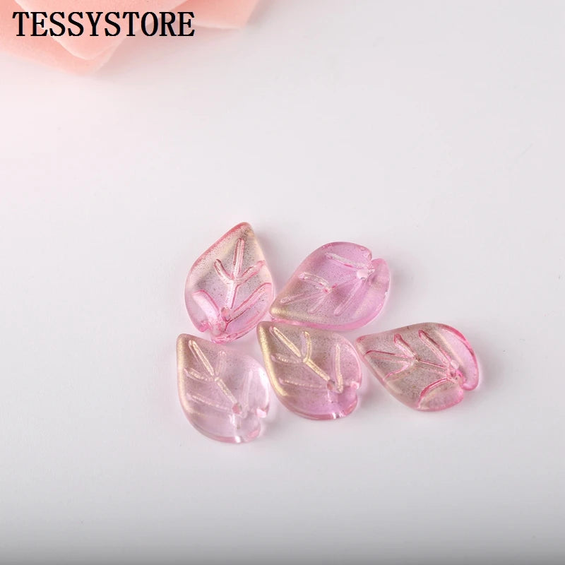 10pcs Small Leaf Shape Lampwork Beads Multi Gradient Color Glass Beads For Jewelry Making Handmade DIY Accessories