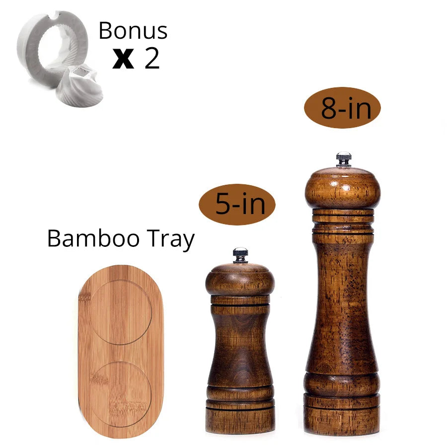 Salt and Pepper Mills, Solid Wood Pepper Mill with Strong Adjustable Ceramic Grinder 5" 8" 10" - Kitchen Tools by Leeseph