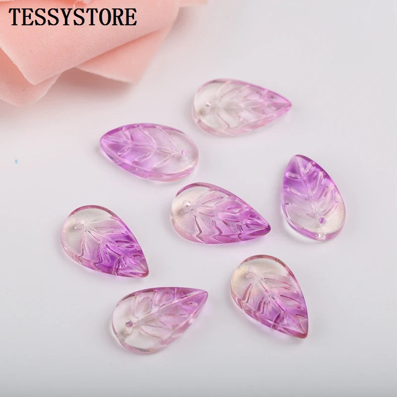 10pcs Small Leaf Shape Lampwork Beads Multi Gradient Color Glass Beads For Jewelry Making Handmade DIY Accessories