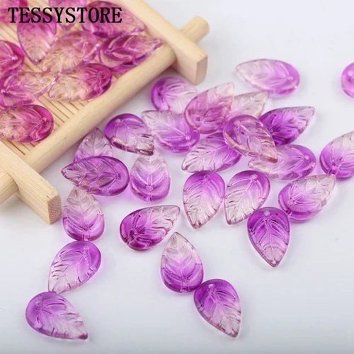 10pcs Small Leaf Shape Lampwork Beads Multi Gradient Color Glass Beads For Jewelry Making Handmade DIY Accessories