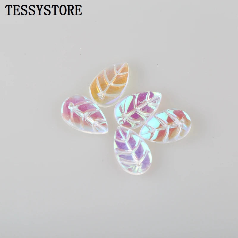 10pcs Small Leaf Shape Lampwork Beads Multi Gradient Color Glass Beads For Jewelry Making Handmade DIY Accessories