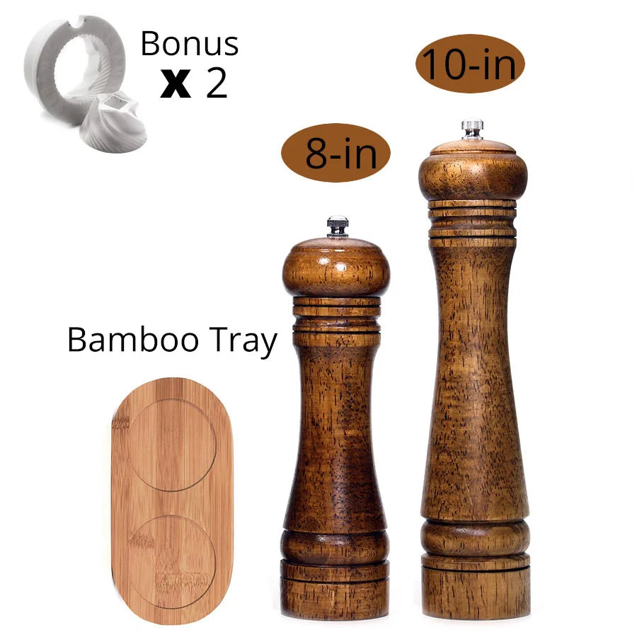 Salt and Pepper Mills, Solid Wood Pepper Mill with Strong Adjustable Ceramic Grinder 5" 8" 10" - Kitchen Tools by Leeseph