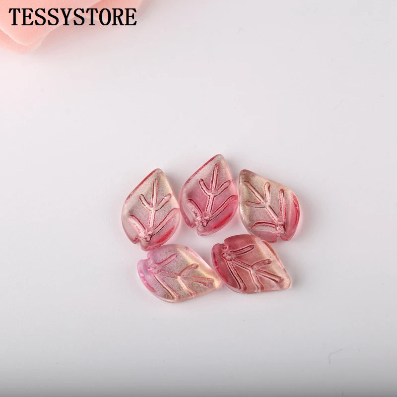 10pcs Small Leaf Shape Lampwork Beads Multi Gradient Color Glass Beads For Jewelry Making Handmade DIY Accessories