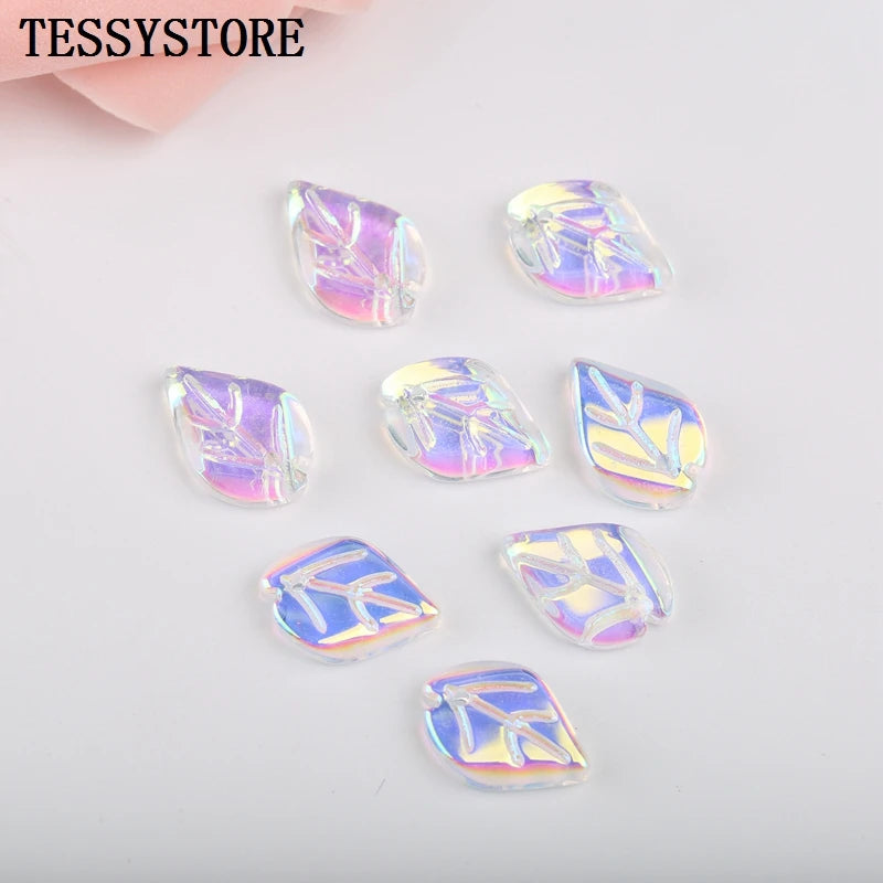 10pcs Small Leaf Shape Lampwork Beads Multi Gradient Color Glass Beads For Jewelry Making Handmade DIY Accessories