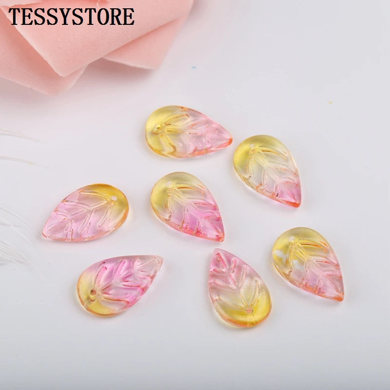 10pcs Small Leaf Shape Lampwork Beads Multi Gradient Color Glass Beads For Jewelry Making Handmade DIY Accessories