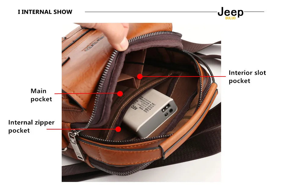 JEEP BULUO Sacs à main multifonctions pour hommes, nouveaux sacs à bandoulière pour hommes, sac messager en cuir de grande capacité, sac à bandoulière de grande marque