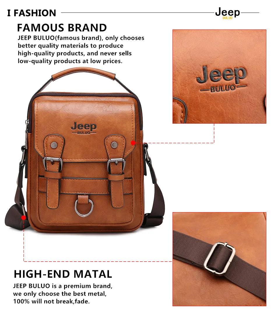 JEEP BULUO Sacs à main multifonctions pour hommes, nouveaux sacs à bandoulière pour hommes, sac messager en cuir de grande capacité, sac à bandoulière de grande marque