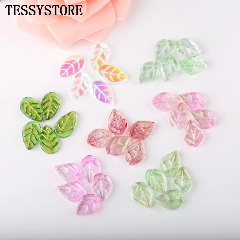 10pcs Small Leaf Shape Lampwork Beads Multi Gradient Color Glass Beads For Jewelry Making Handmade DIY Accessories
