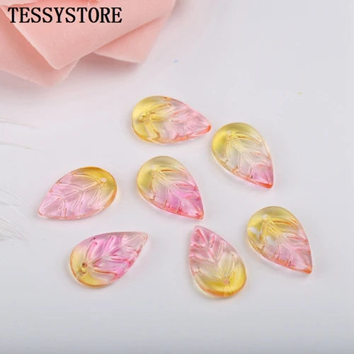 10pcs Small Leaf Shape Lampwork Beads Multi Gradient Color Glass Beads For Jewelry Making Handmade DIY Accessories