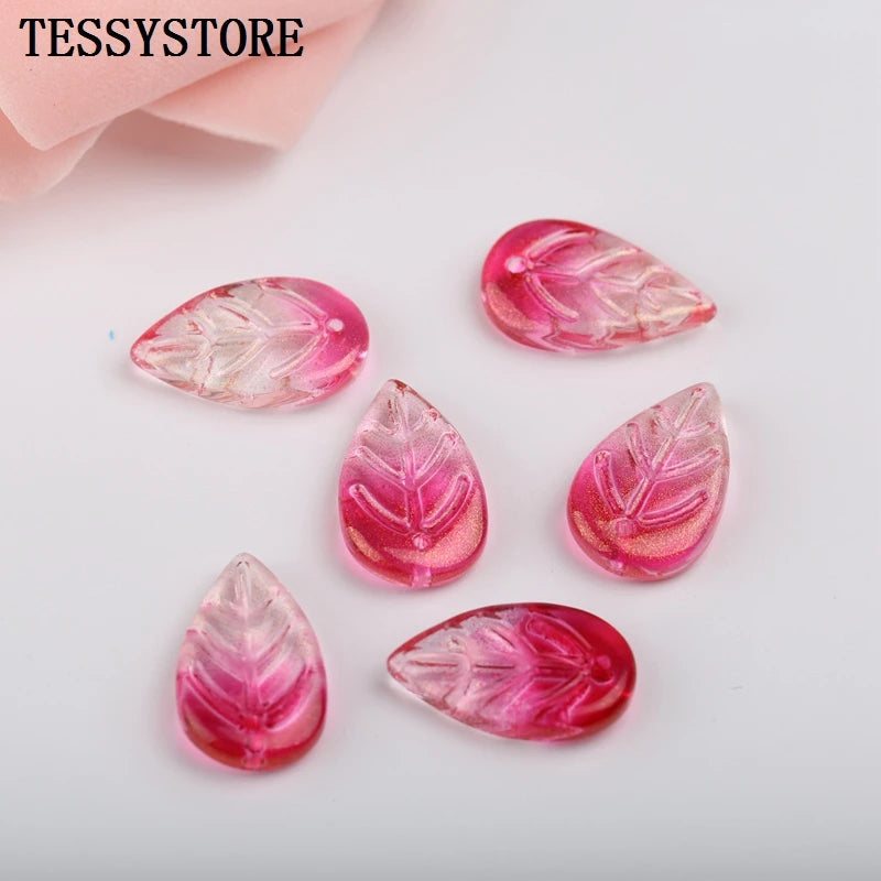 10pcs Small Leaf Shape Lampwork Beads Multi Gradient Color Glass Beads For Jewelry Making Handmade DIY Accessories