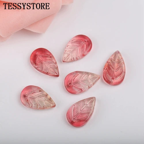 10pcs Small Leaf Shape Lampwork Beads Multi Gradient Color Glass Beads For Jewelry Making Handmade DIY Accessories