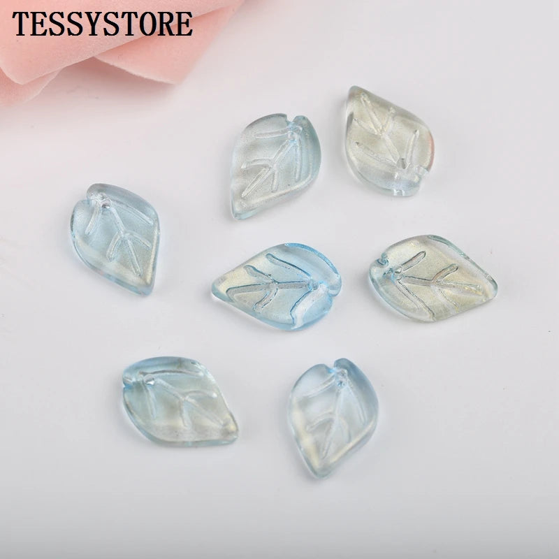 10pcs Small Leaf Shape Lampwork Beads Multi Gradient Color Glass Beads For Jewelry Making Handmade DIY Accessories