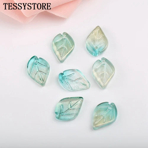 10pcs Small Leaf Shape Lampwork Beads Multi Gradient Color Glass Beads For Jewelry Making Handmade DIY Accessories