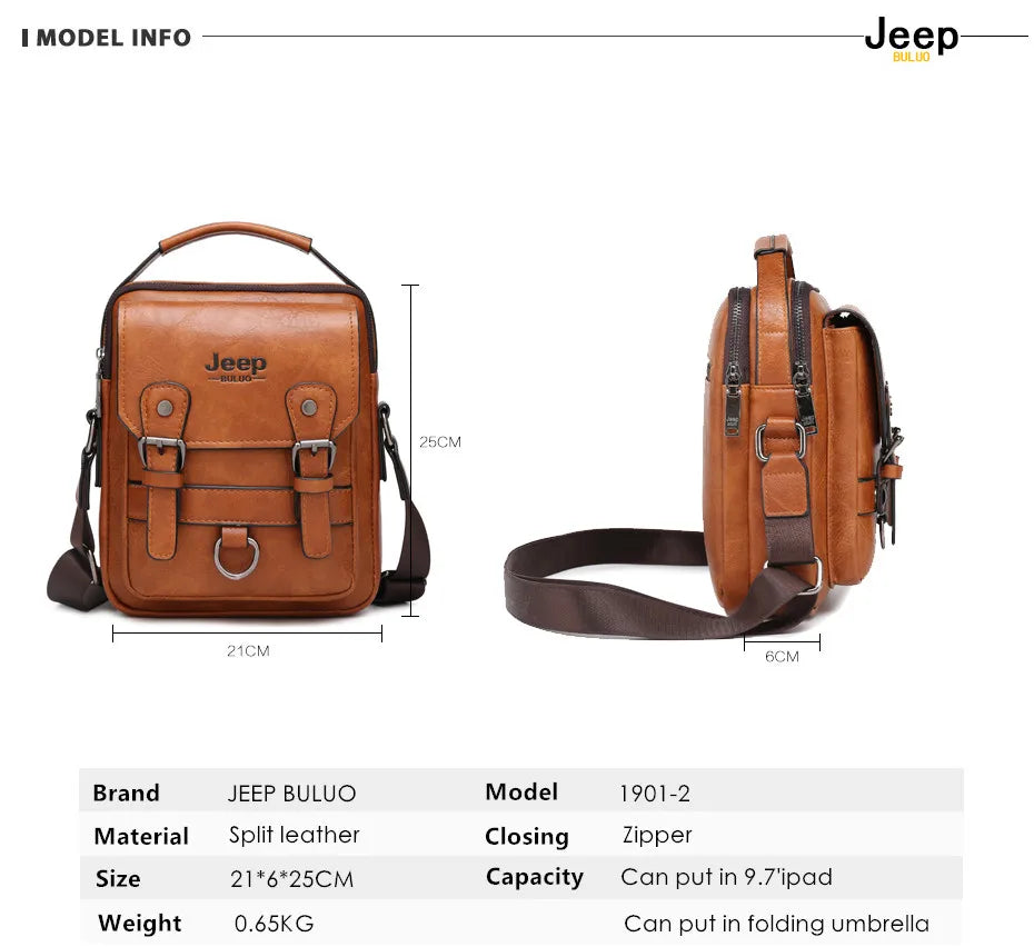 JEEP BULUO Sacs à main multifonctions pour hommes, nouveaux sacs à bandoulière pour hommes, sac messager en cuir de grande capacité, sac à bandoulière de grande marque