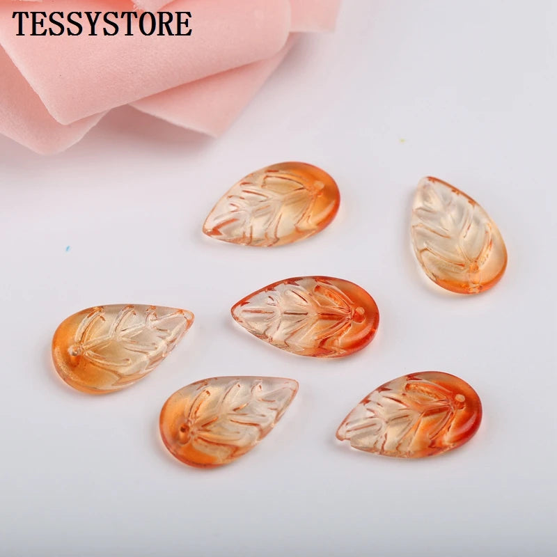 10pcs Small Leaf Shape Lampwork Beads Multi Gradient Color Glass Beads For Jewelry Making Handmade DIY Accessories