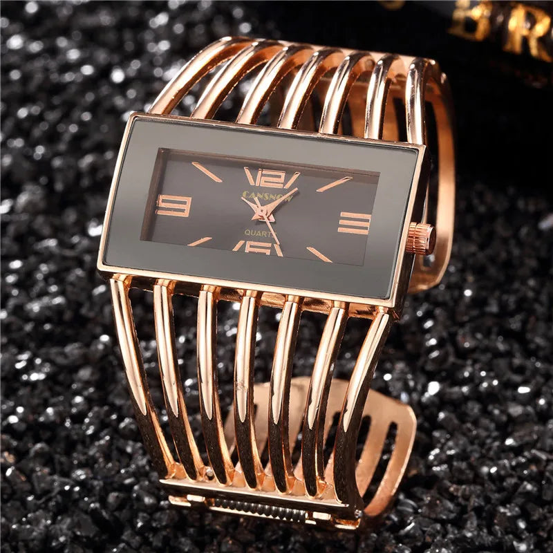 Montre-bracelet tendance pour femmes, bracelet entièrement en acier inoxydable, de luxe, en or rose, tendance 2025