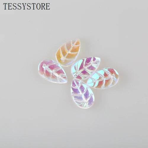 10pcs Small Leaf Shape Lampwork Beads Multi Gradient Color Glass Beads For Jewelry Making Handmade DIY Accessories