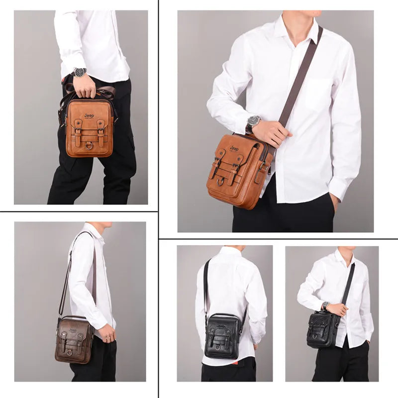 JEEP BULUO Sacs à main multifonctions pour hommes, nouveaux sacs à bandoulière pour hommes, sac messager en cuir de grande capacité, sac à bandoulière de grande marque