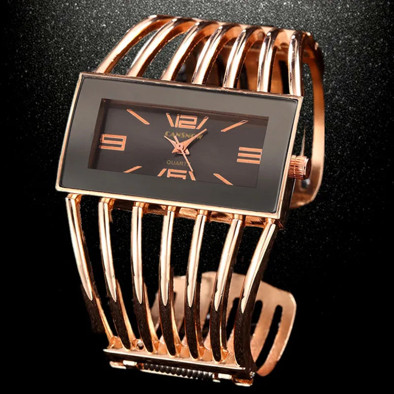 Montre-bracelet tendance pour femmes, bracelet entièrement en acier inoxydable, de luxe, en or rose, tendance 2025