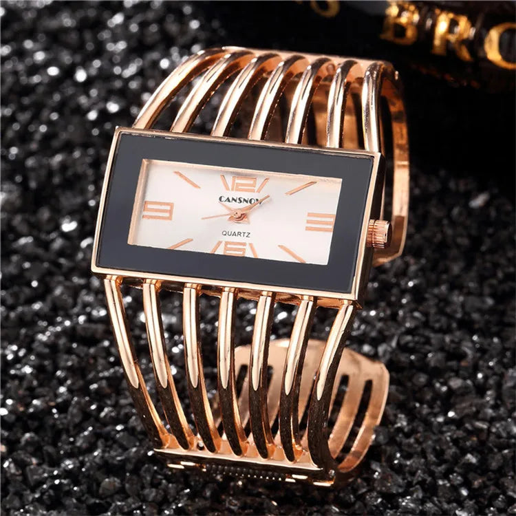 Montre-bracelet tendance pour femmes, bracelet entièrement en acier inoxydable, de luxe, en or rose, tendance 2025
