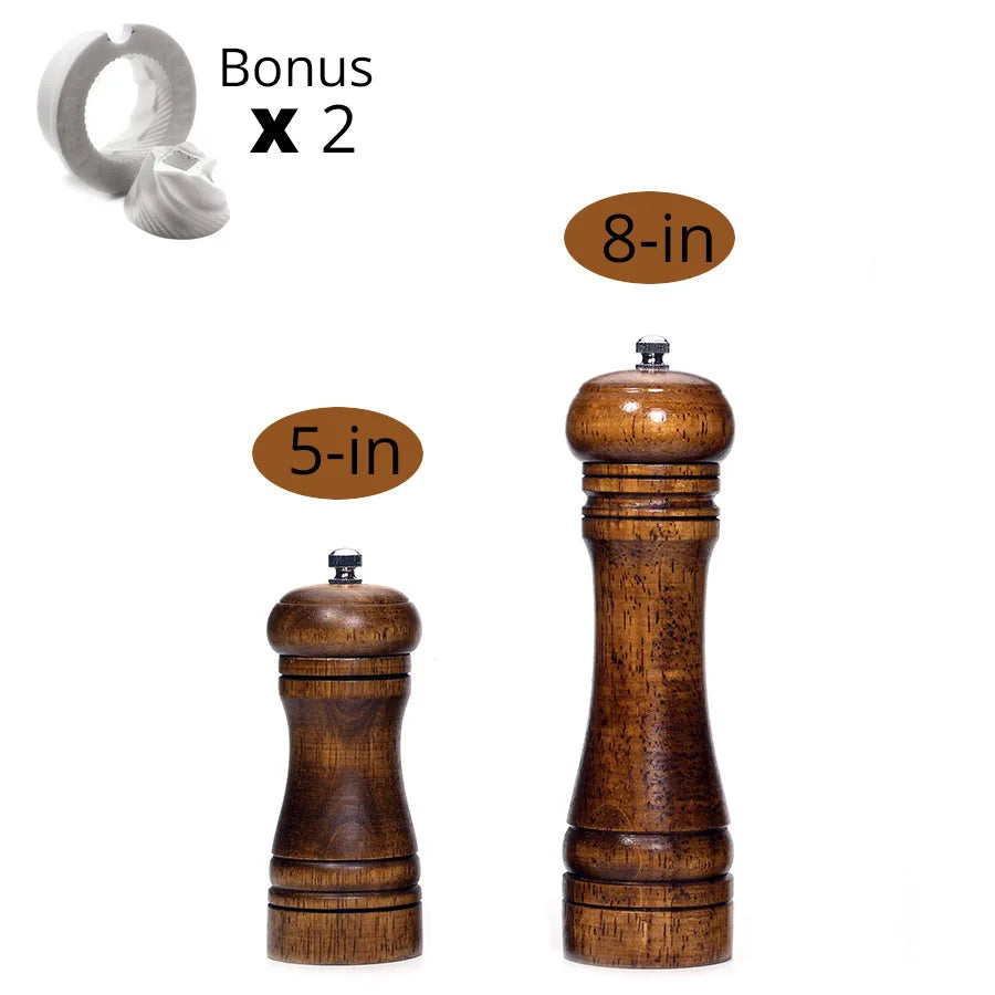 Salt and Pepper Mills, Solid Wood Pepper Mill with Strong Adjustable Ceramic Grinder 5" 8" 10" - Kitchen Tools by Leeseph