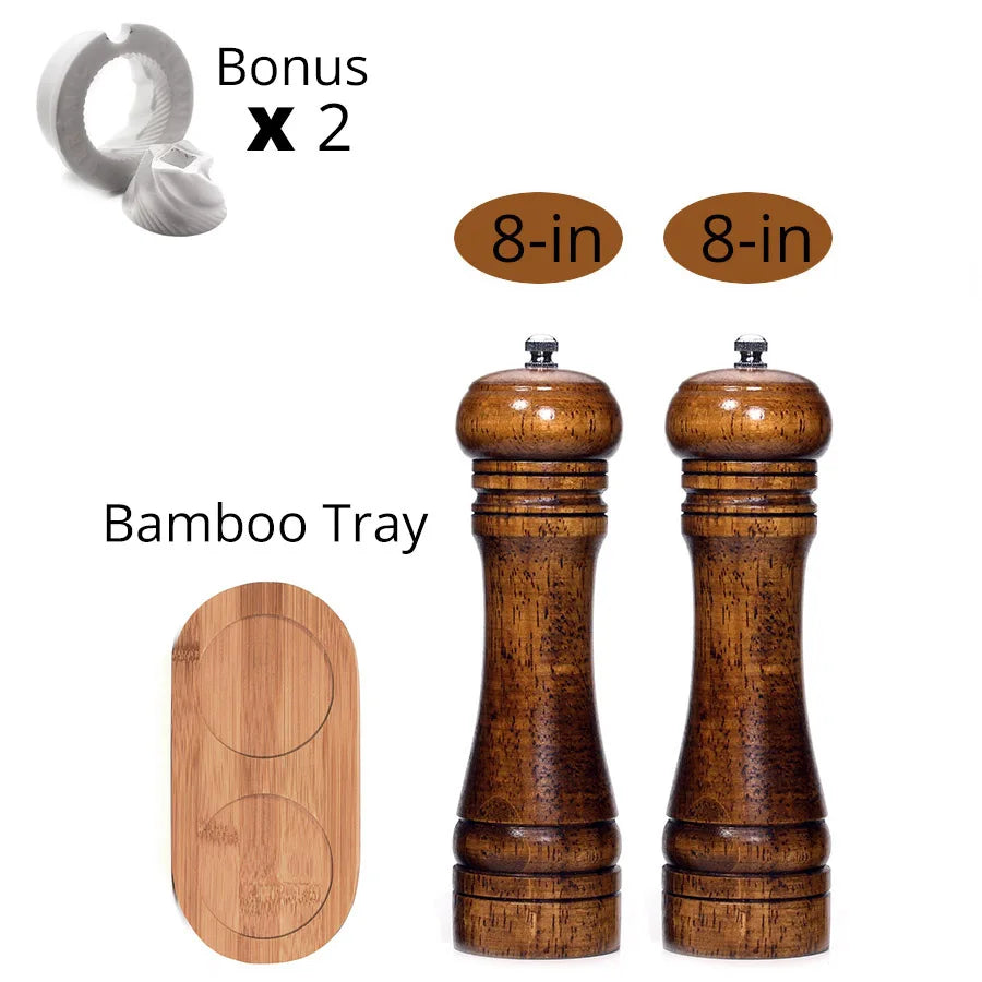 Salt and Pepper Mills, Solid Wood Pepper Mill with Strong Adjustable Ceramic Grinder 5" 8" 10" - Kitchen Tools by Leeseph
