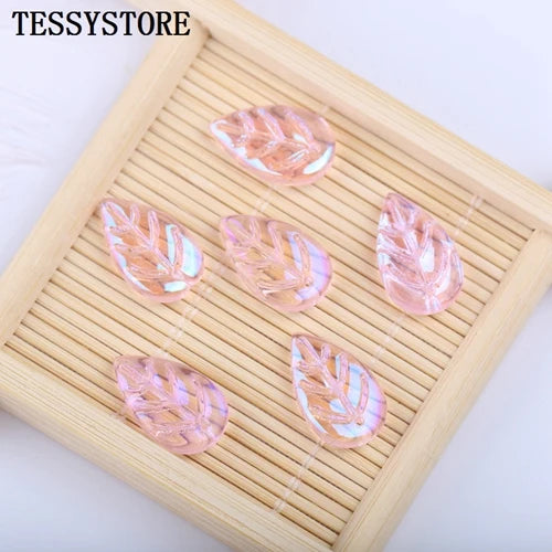10pcs Small Leaf Shape Lampwork Beads Multi Gradient Color Glass Beads For Jewelry Making Handmade DIY Accessories