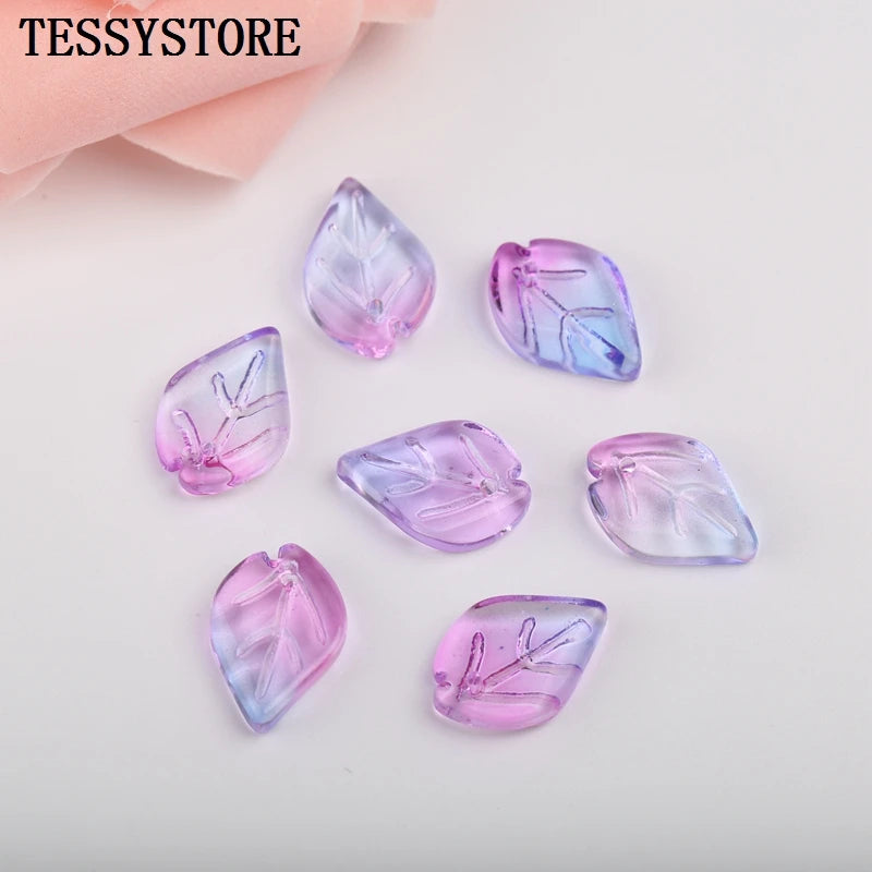 10pcs Small Leaf Shape Lampwork Beads Multi Gradient Color Glass Beads For Jewelry Making Handmade DIY Accessories
