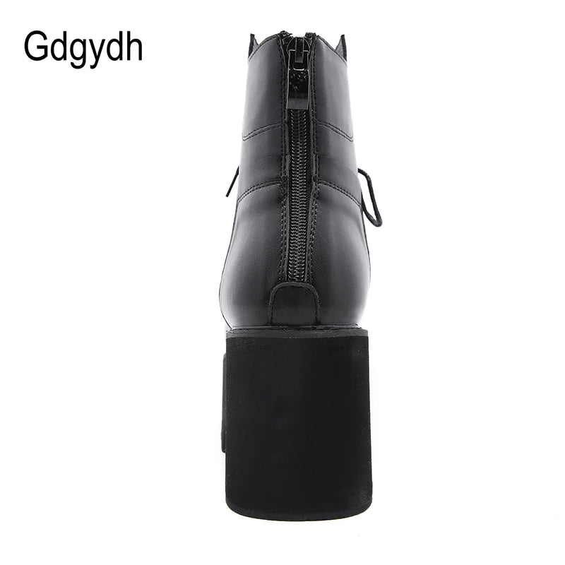 Gdgydh 2022 Bottines pour femmes en gros, bout rond, matériau souple EVA, à lacets, bottes courtes pour femmes, chaussures à plateforme épaisse, noires